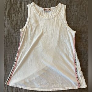 Anthropologie Dolan White Tank Top Embroidered Trim Southwest Open Back Small